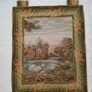 Romantic Landscape Swans Swimming in River Colonial Homes Tapestry, by Sea Gull
